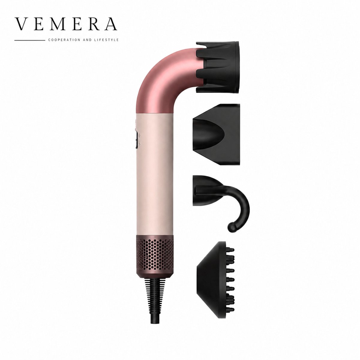 Vemera föhn - bocht föhn - haarblazer - sneldrogend - 1.8 m kabel lengte - hoge snelheid - Inclusief volume diffuser - roze