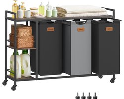 VASAGLE - Wasmand - Wassorteerder - Met 3 Vakken - Afneembare Zak - Op Wielen