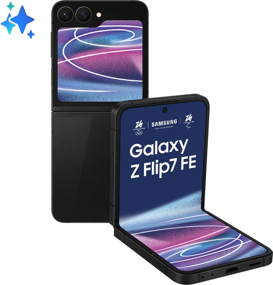 Samsung Galaxy Z Flip7 FE 5G smartphone 128GB zwart, opvouwbaar design, 50MP camera, AI functies, Gorilla Glass Victus 2