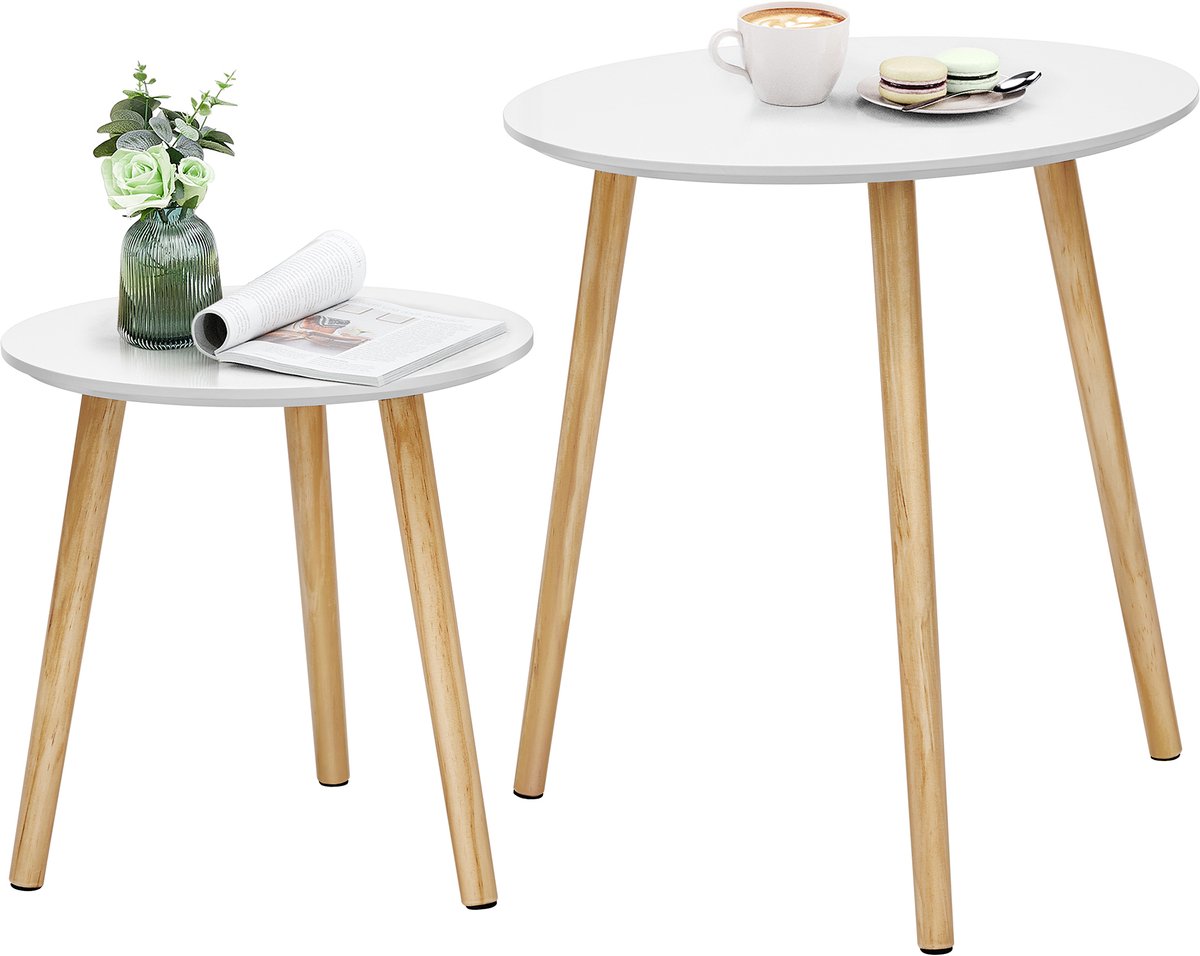 VASAGLE - Bijzettafel - Bijzettafeltjes Woonkamer - Set van 2 Bijzettafels - Massief Hout - Scandinavisch Design - Voor Woonkamer of Balkon