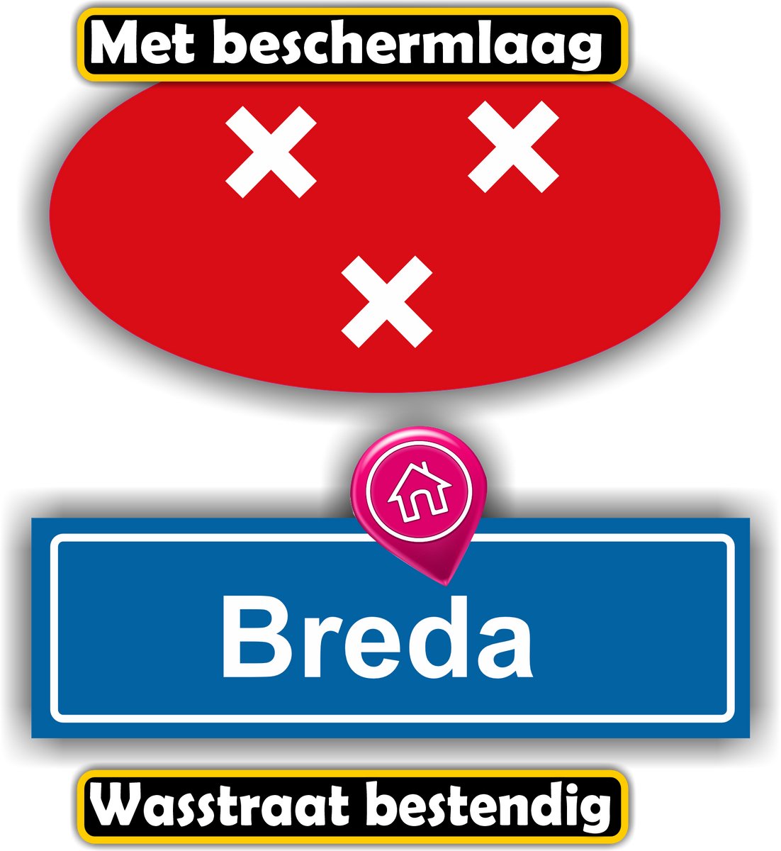 Jerma - Breda - Auto - Sticker - set 2 - Ovaal 13x7 cm - rechthoek 13x6 cm - Zelfklevend - Vinyl
