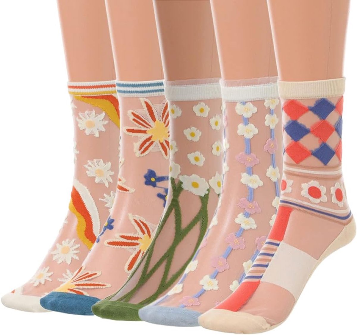 5 damessokken vintage transparante sokken met bloemenprint transparante mesh sokken traditionele sokken enkelsokken van transparant net zomersokken voor dames en meisjes in Voor Dagelijks Gebruik En Feesten Cyslmuk® 5 Paar