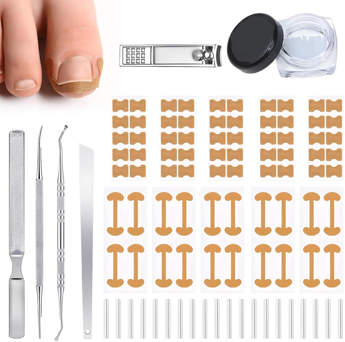 Set voor het Corrigeren van Ingegroeide Teennagels met Correctiestrips, Professionele Pedicureset voor Ingegroeide Teennagels voor Mannen en Vrouwen