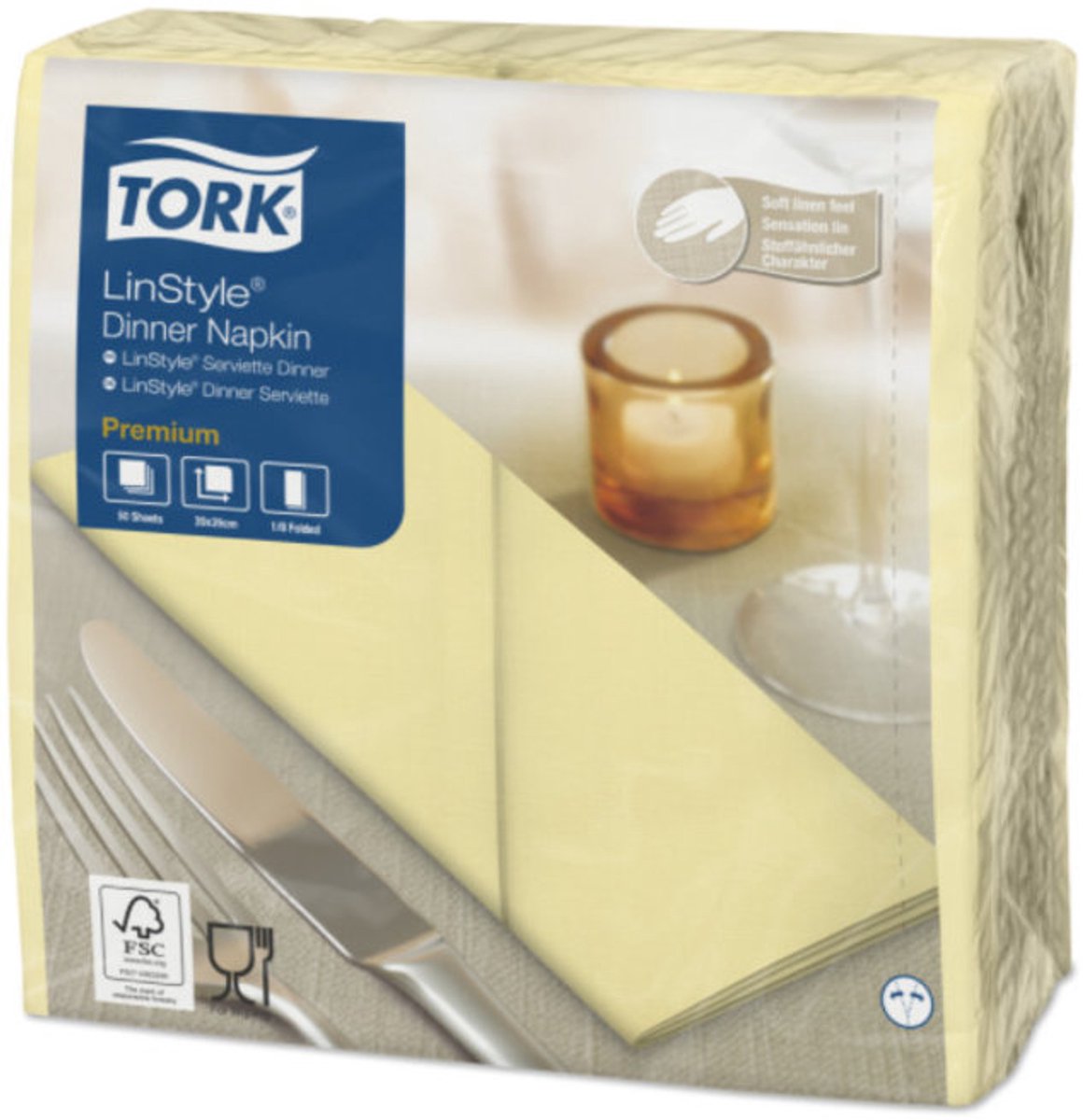 Tork 478147 premium linstyle dinnerservet champagne 40x39 cm 600 stuks (478147)