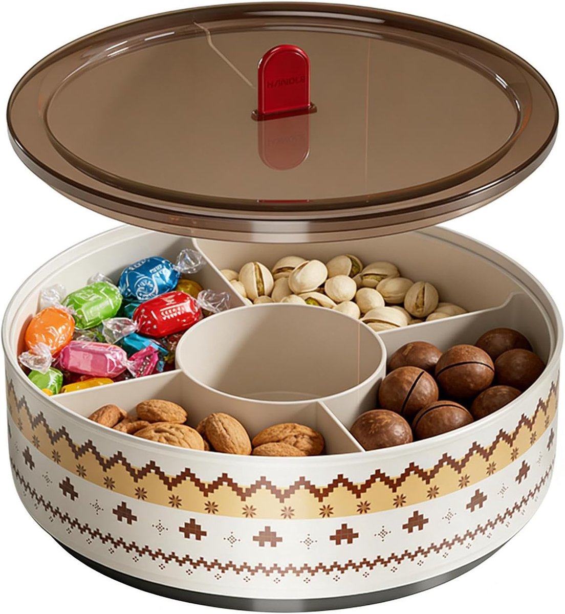 Snackbox - Snackbox voor Kinderen - Roterende Snackschaal met Vakjes - Retro Snoepdoos voor Feestjes, Verjaardagen en Reizen