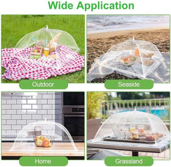 2 stuks - Voedselafdekking - Voedselafdekking voor buiten - Opvouwbaar zonnescherm van gaas - Wit - Stofwerende afdekking voor voedsel - Opvouwbare komafdekking - 33*33 cm - Voedselafdekking - Geschikt voor buiten, feesten en picknicks — afbeelding 4