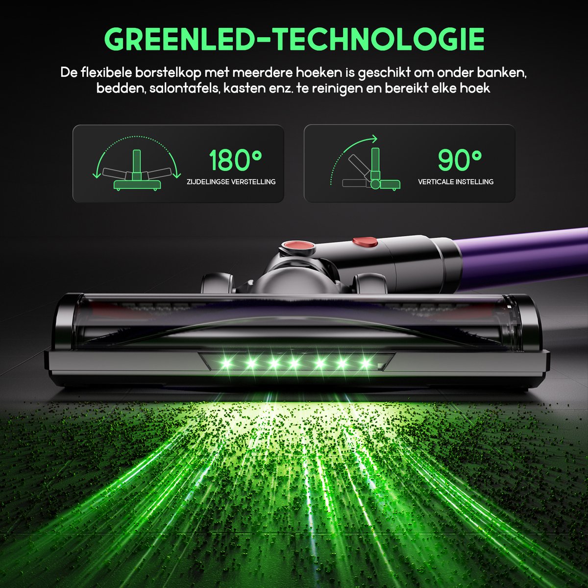 Hiaonyx Draadloze Steelstofzuiger 8-in-1 met LED Verlichting - afbeelding 3