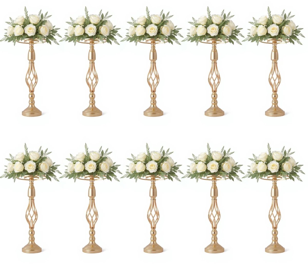 Golaro Plantenrek - Plantenzuil - Bloemenstandaard - 10 Stuks Metalen Bloemstuk Stand Bruiloft 52cm hoog - Elegant Goud Kandelaars