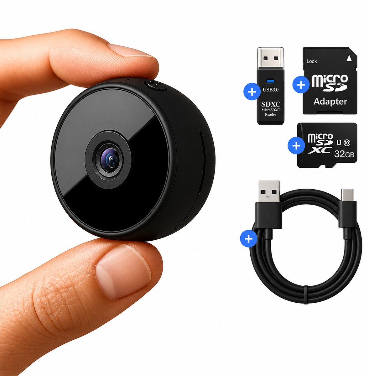 Bastix ® X1 PRO Mini Spy Camera – Verborgen Camera Compact – Spycam – Mini camera – Camerabewaking - Bewegingsdetectie en Nachtzicht - Wifi met App – Draadloos - Incl 32GB Micro SD kaart