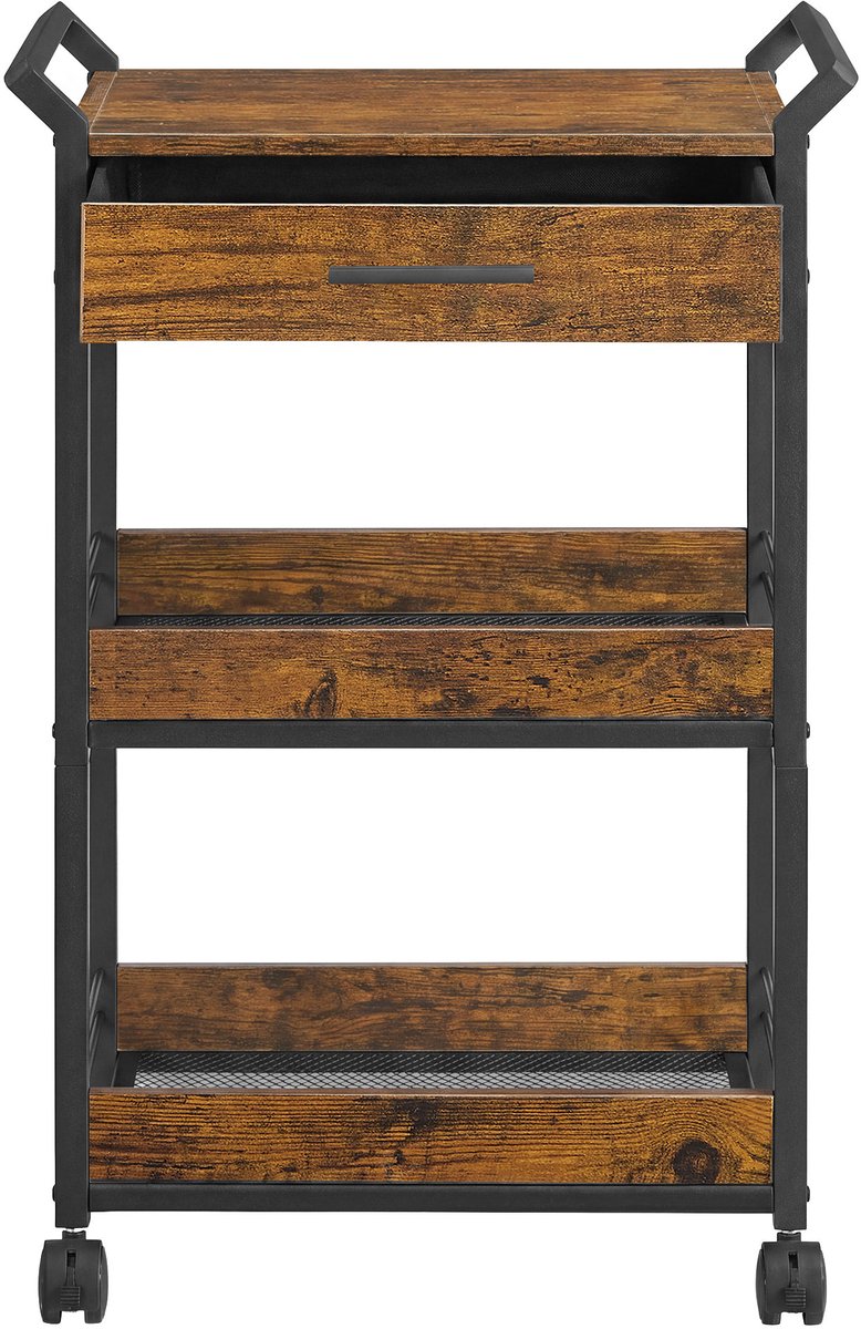 VASAGLE LRC048KD01 - Opbergwagen met 3 Lagen - Met Rem en Lade - Voor Keuken Badkamer Slaapkamer