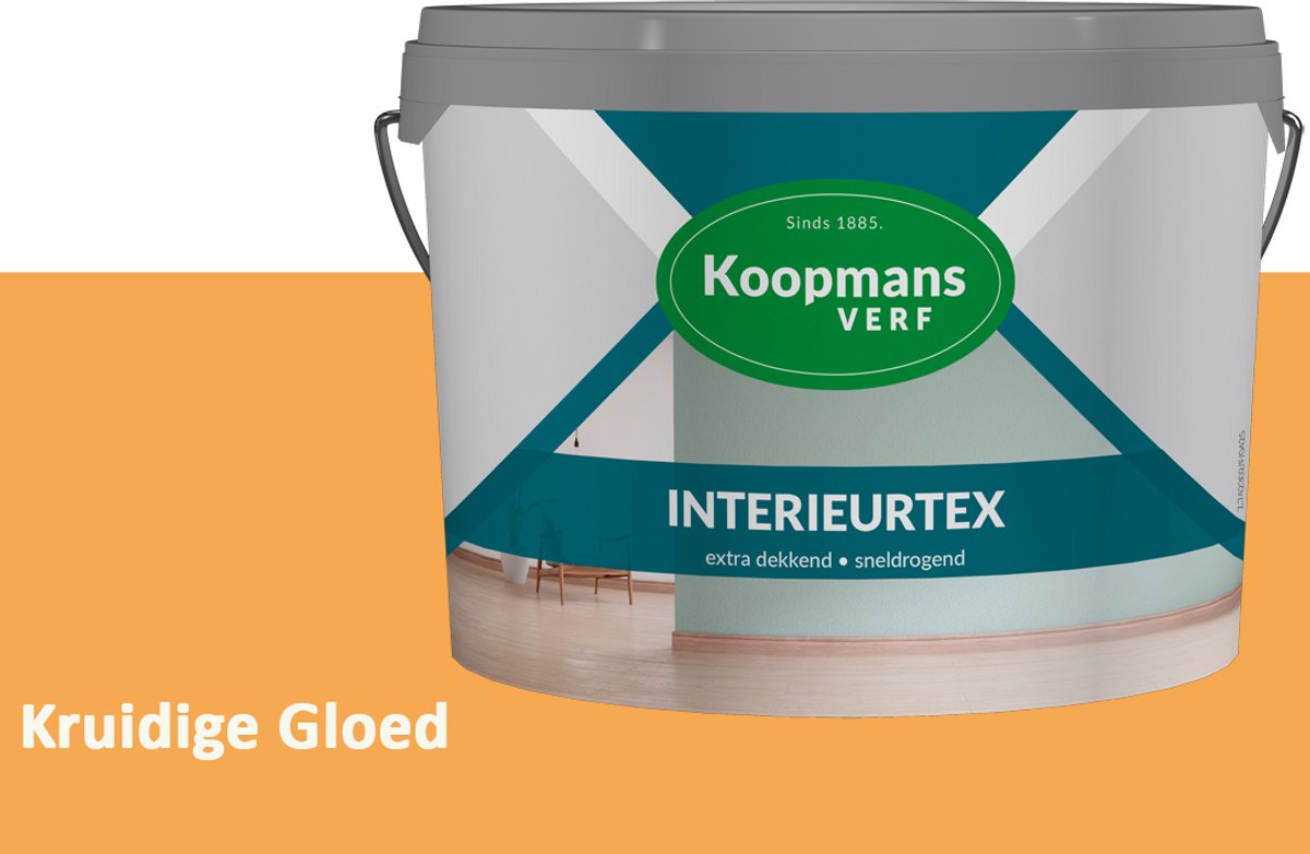 Koopmans Interieurtex Matte Muurverf Binnen – Extra Dekkende Sneldrogende Verf voor Muren en Plafonds – Kruidige Gloed – 5 l