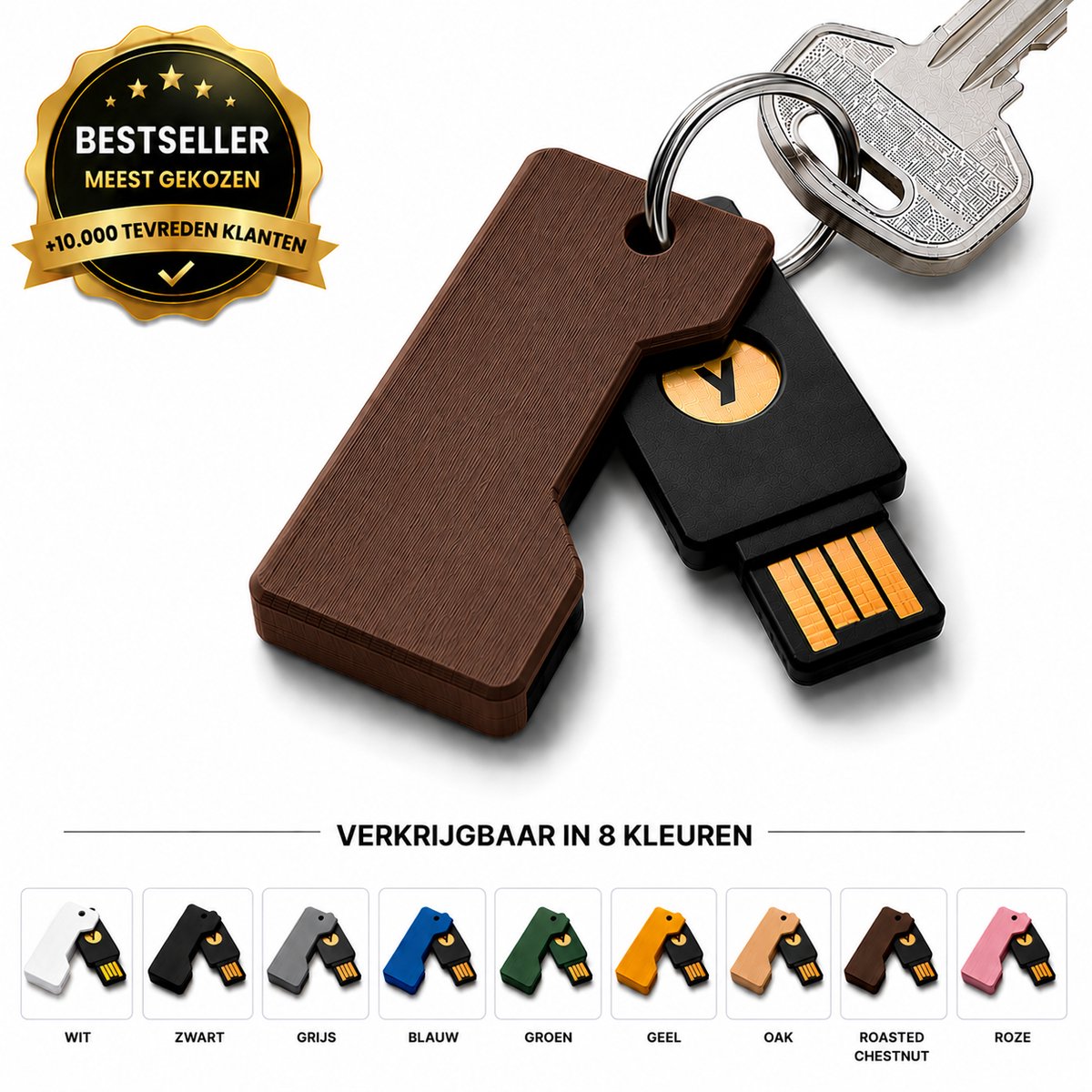 YubiKey Cover - USB Security Key Beschermhoes - Flip Cover Sleutelhanger Case - Compacte Beveiligingssleutel Houder - Krasbestendige USB Authenticatie Sleutel Cover - Travel Friendly - Roasted Chestnut