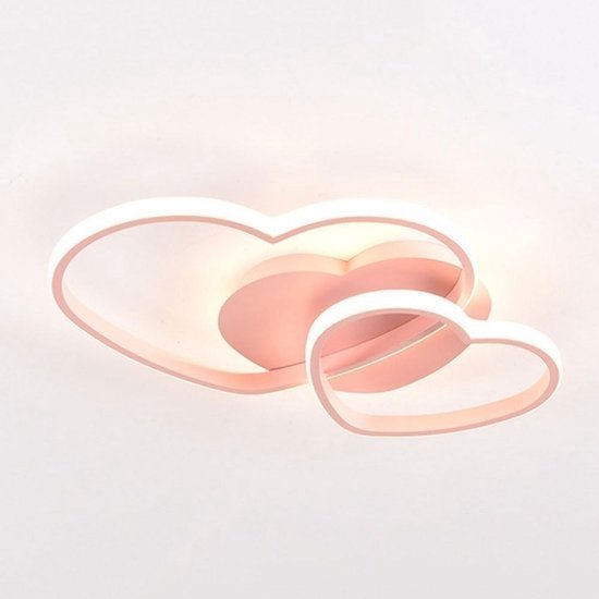 Plafonnier double cœur rose avec éclairage LED.