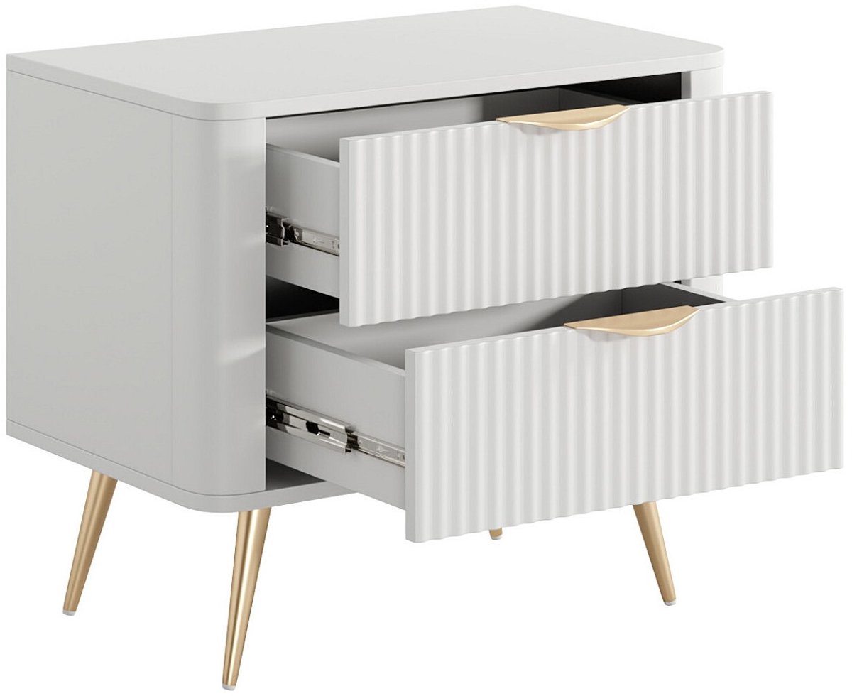 Vente-unique Set van 2 nachtkastjes - 2 laden - Wit en goud - ELONARIA