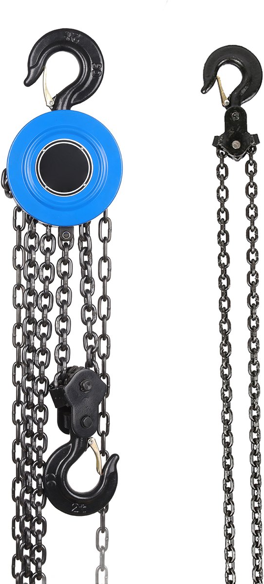 Kettingtakel - Handtakel – 2 ton werklast – 3 meter hijshoogte – Overbelastingsbeveiliging - Blauw
