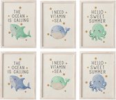 J-Line Décoration Murale Animaux Marins - bois/papier - multicolore - 6 pièces
