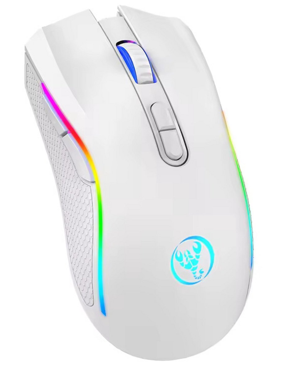 HXSJ T69 Draadloze Gaming Muis – RGB Verlichting – 4800 DPI – 2.4G Wireless – Oplaadbaar via USB-C – Ergonomisch – Wit
