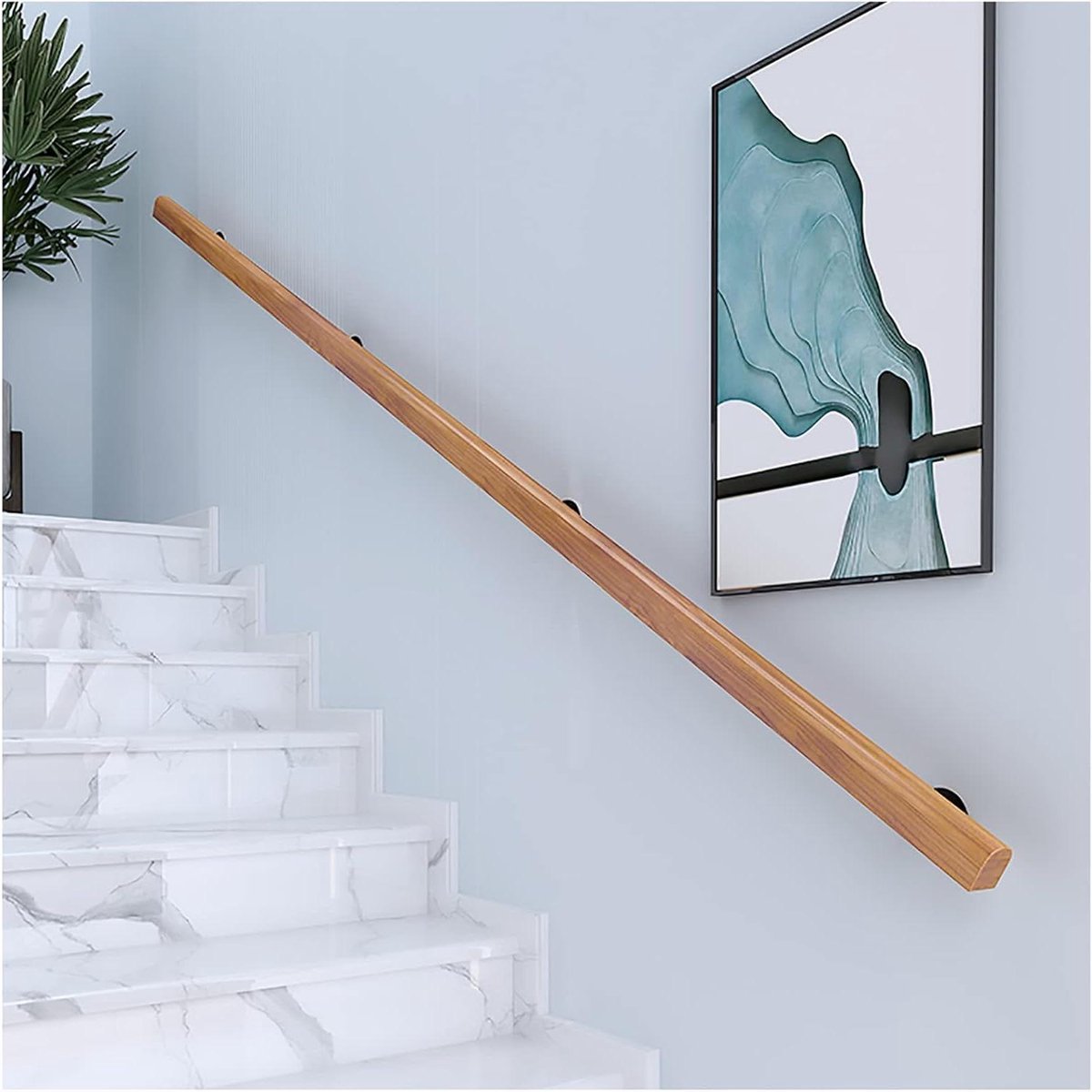 Houten trapleuning - Steunstang muur - Veilig traplopen - Massief grenenhout - 360 cm - Houtkleur