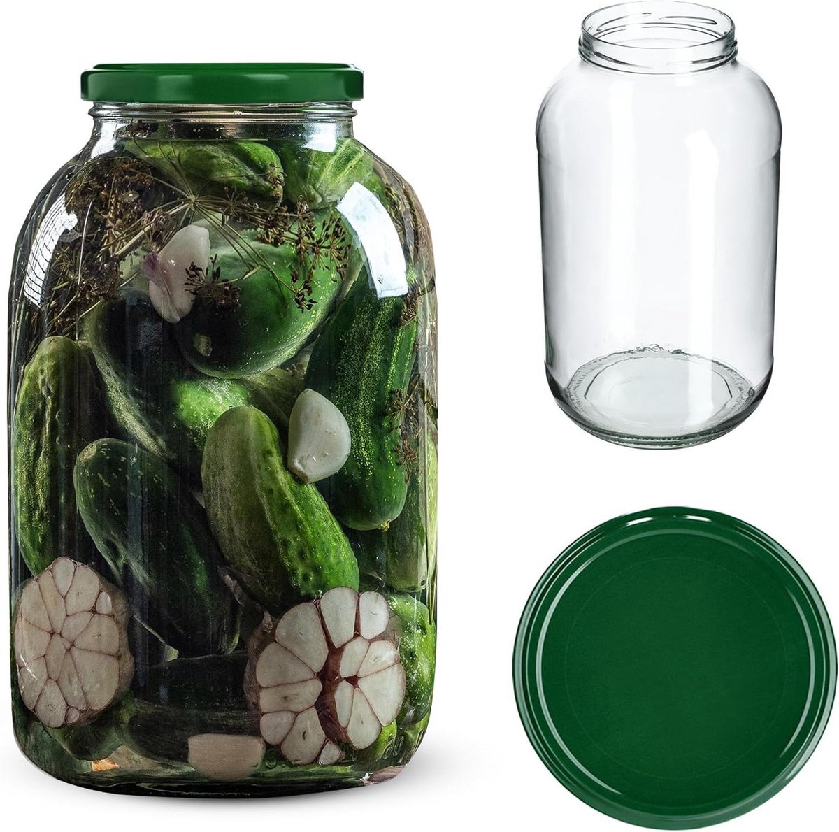 Voorraadpot Glas - Bewaarpot Schroefdeksel - Voedsel Bewaren - Brede Opening - 4 Liter - Groen