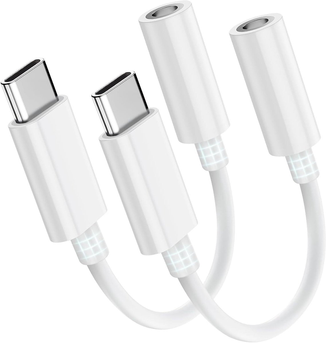 Hoofdtelefoon Adapter - USB C naar Jack - Muziek Luisteren - 2 Stuks Set - Universeel - Wit