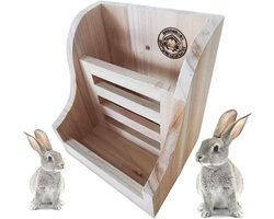 Hooi Voederbak - Konijn Voerstation - Kleine Dieren Voeren - Vermindert Afval - 15.5 x 15.5 x 18.8 cm - Houtkleur