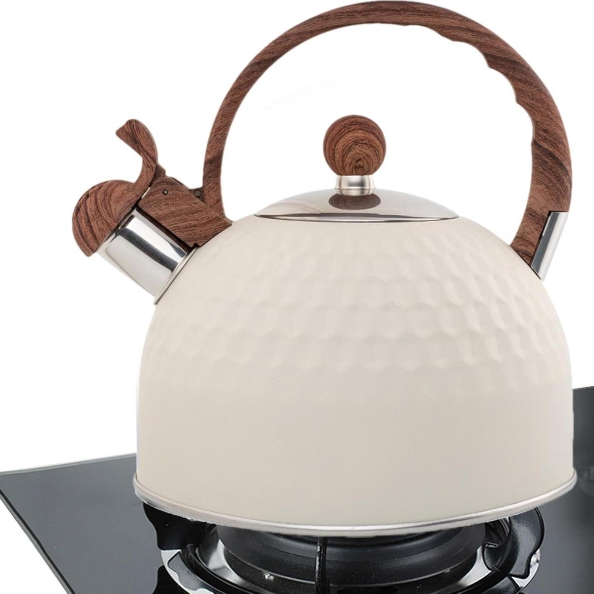 Theeketel 2.5L - Waterkoker Fornuis - Thee Zetten - Hoorbaar Kookalarm - 2.5 Liter - Beige