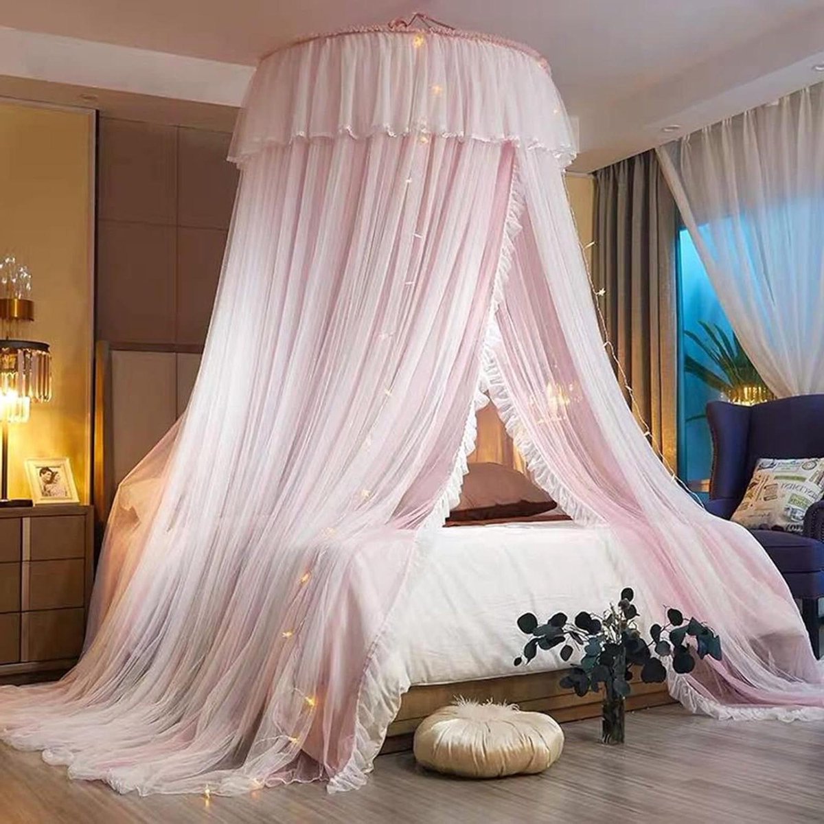 Bedhemel Koepel - Hangende Tent - Slaapkamer Decoratie - Dubbellaags Garen - 2.8 Meter Hoog - Roze Wit