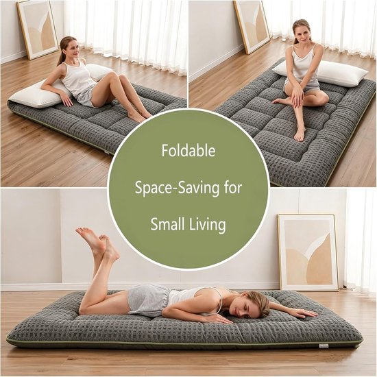 Futon Matras - Vloerbed - Comfortabel Slapen - Opvouwbaar Ontwerp - 200x220cm - Wit — afbeelding 5