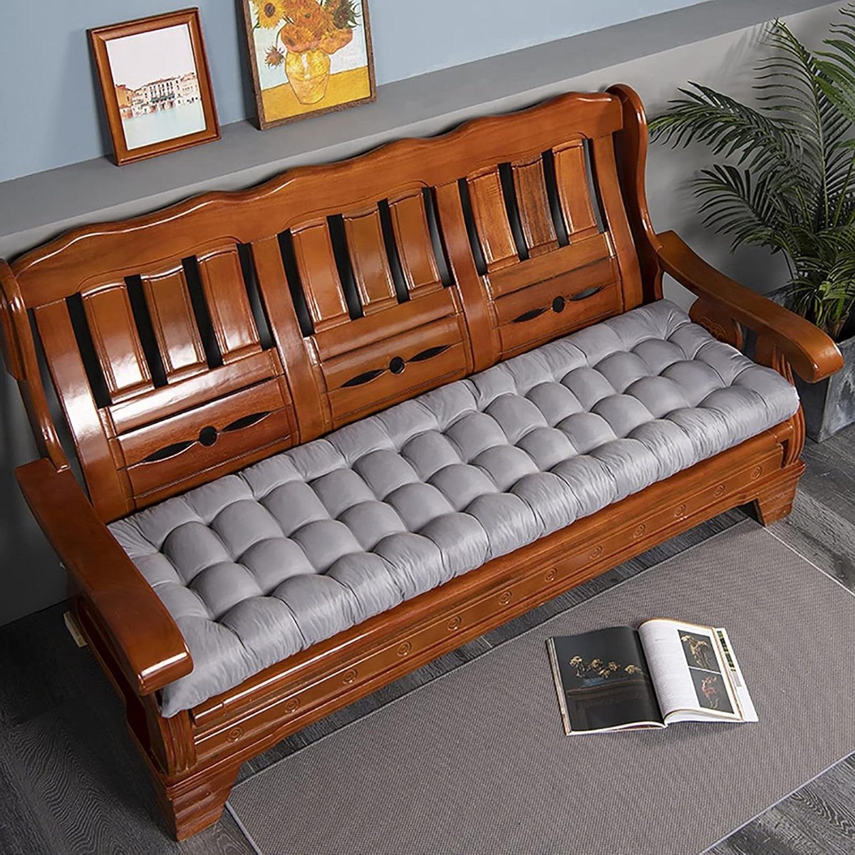 Tuinmeubel Kussen - Zitkussen Bank - Comfortabel Zitten - UV-Bestendig Materiaal - 48x170cm - Grijs