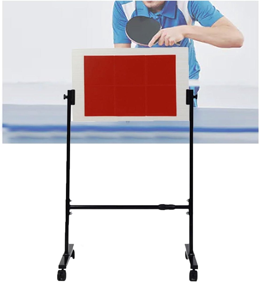 Tafeltennis Rebounder - Trainingsapparaat Bal - Zelfstudie Training - 360 Graden Aanpasbaar - Met Wielen - Rood