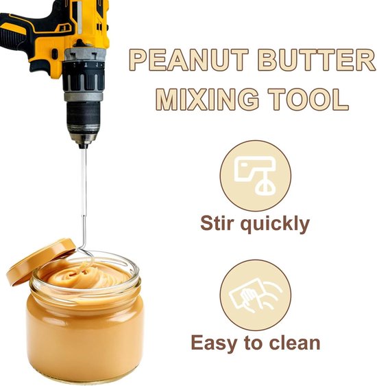 Notenmixer Boormachine - Keukengereedschap Set - Effen Beleg Maken - Roestvrij Staal - 30 cm Lengte - Zilver — afbeelding 5