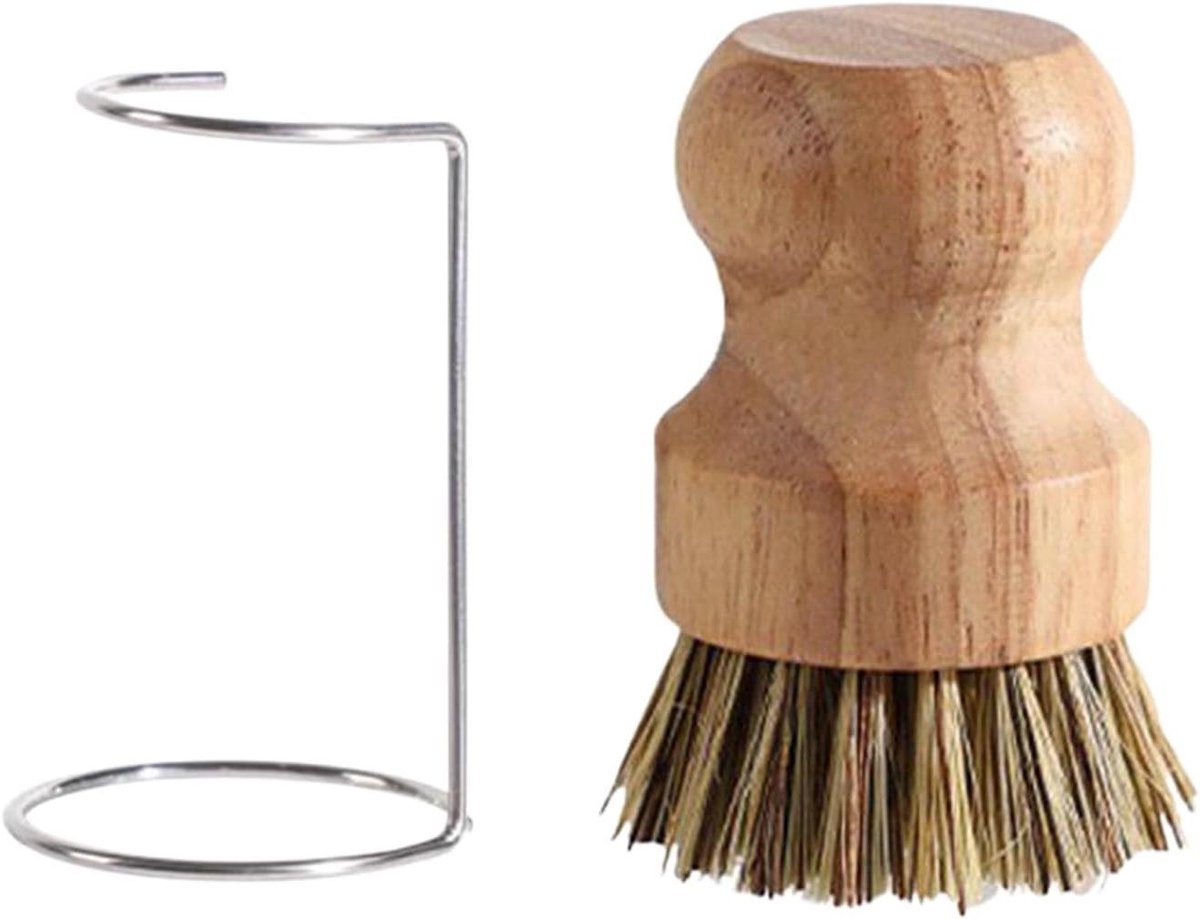 Keukenschrobber - Reinigingsborstel - Afwas Gemak - Met Houten Handvat - 10x8x8 cm - Kokospalm