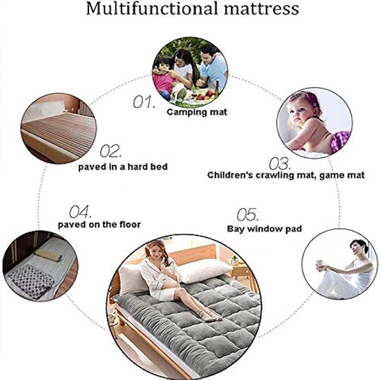 Draagbare Japanse futon matrastopper lichtgewicht 90x200cm gewatteerde camping bed oprolbare gast slaap oplossing ruimtebesparende reismatras comfortabel en handig — afbeelding 3