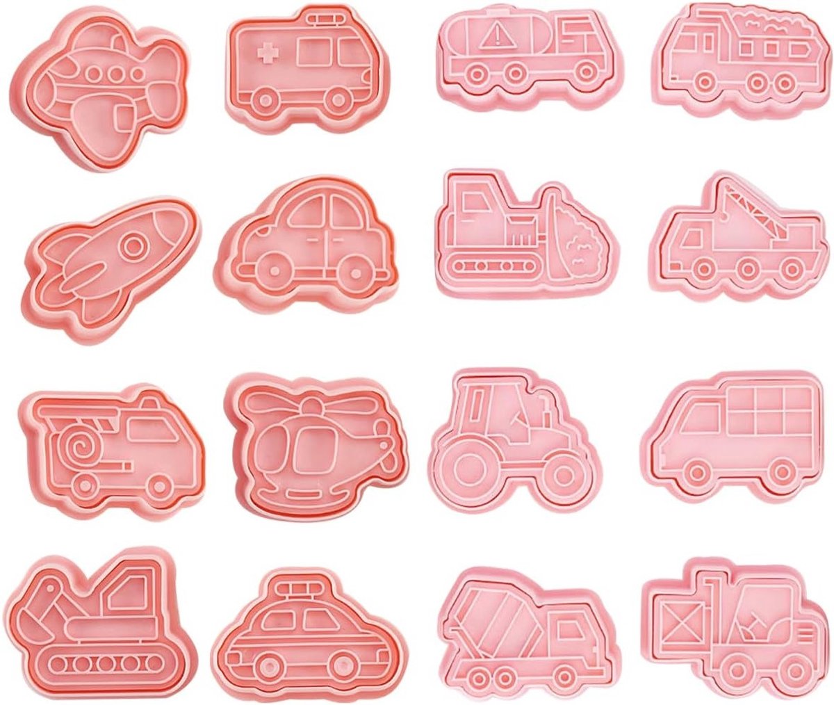 16-delige Plastic Koekjesuitsteekset met Cartoon Thema's zoals Auto en Vliegtuig voor Bakplezier in de Keuken