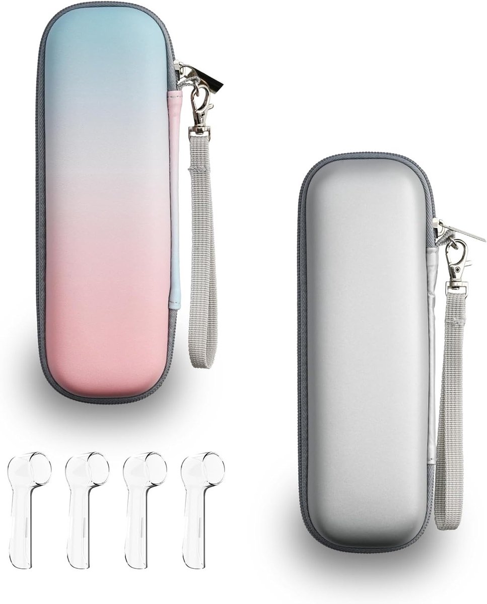Draagbare opbergdoos voor elektrische tandenborstels, hard reisetui voor bescherming en organisatie, geschikt voor Oral B en Philips Sonicare (Zilver + Gradient) — afbeelding 1