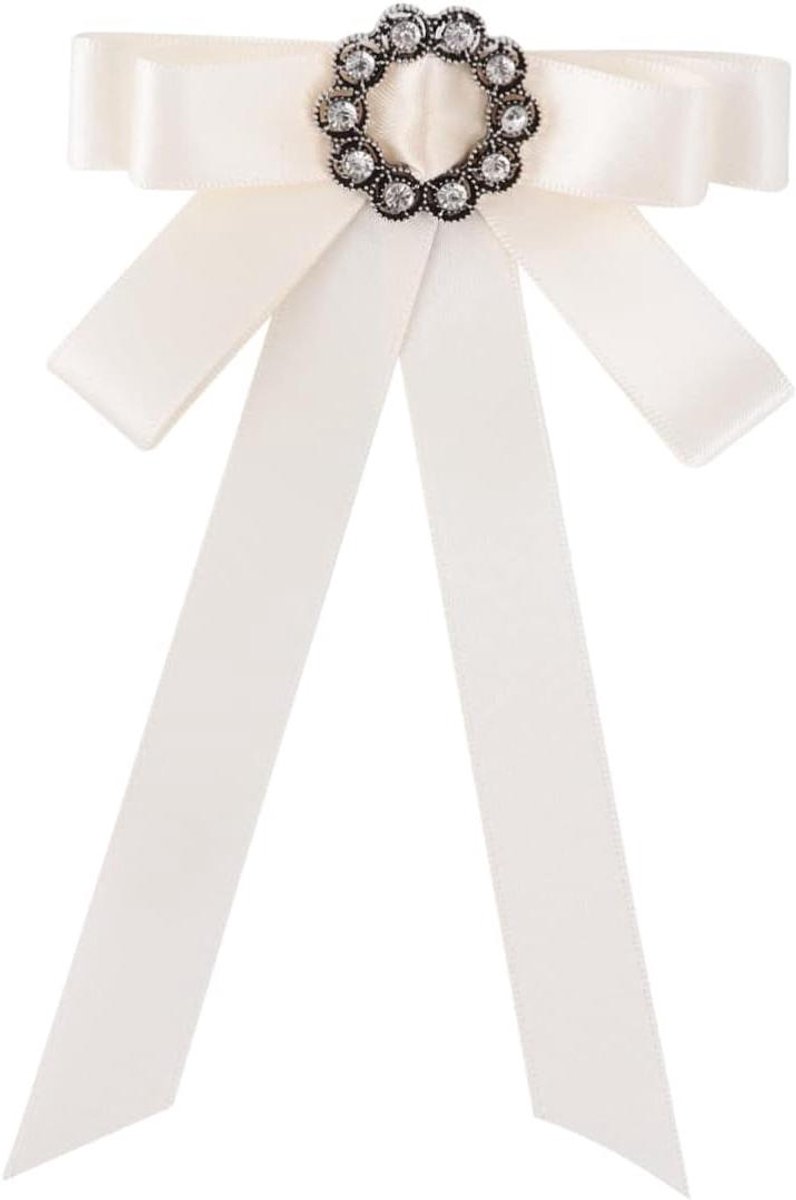 Strik Broche - Strik Speld - Kleding Decoratie - Rhinestone Versiering - 14x9cm - Wit
