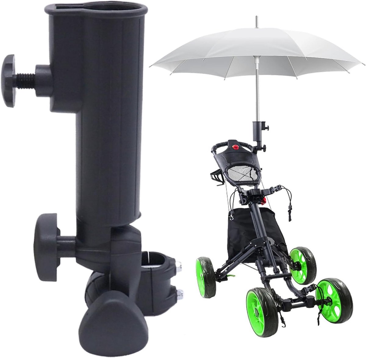 Golf Paraplu Frame, 19cm Paraplu Stand, 180° Verstelbaar, Eenvoudig te Installeren, Handenvrije Paraplu Stand voor Golfwagens, Fietsen en Off-Road Voertuigen