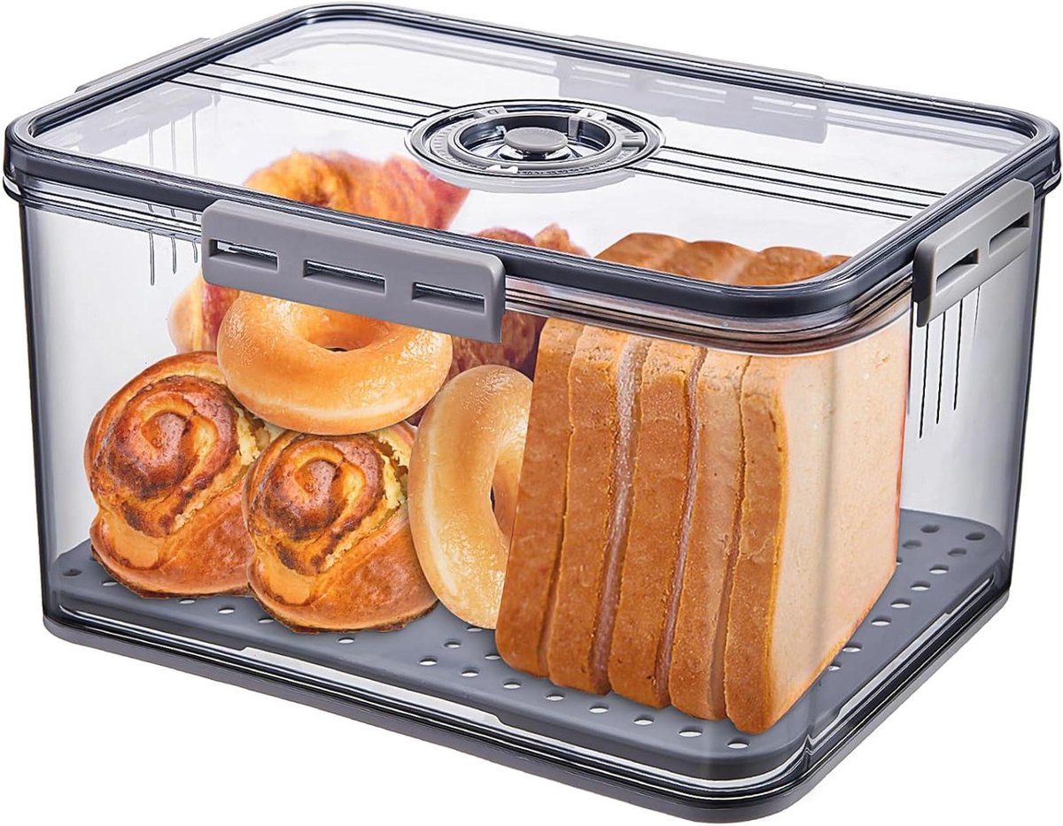 Broodtrommel - Brooddoos Voedselcontainer - Brood Vers Houden - Met Tijdregistratie - 30x21x15 cm - Grijs