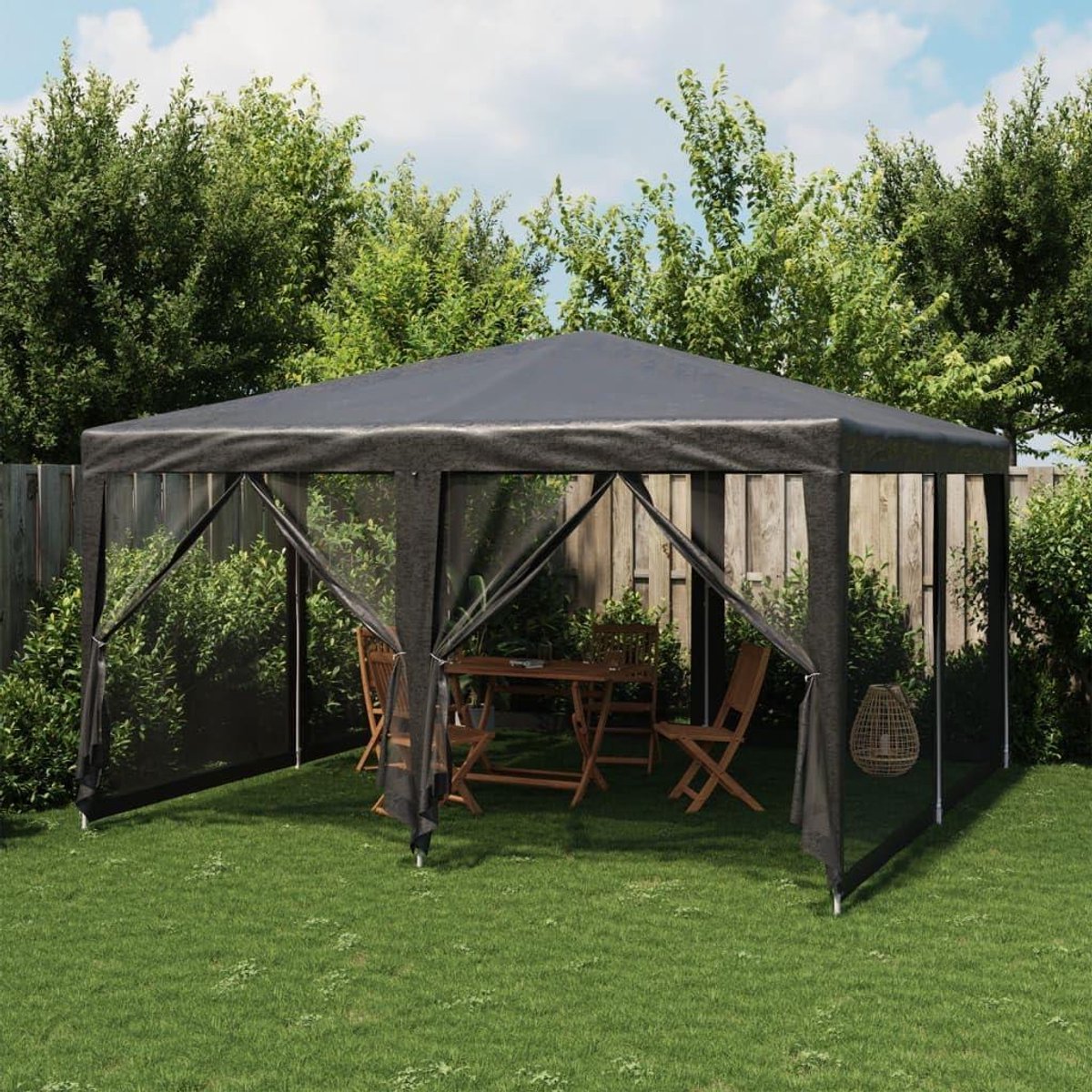 Partytent met zijpanelen - Feesttent Paviljoen - Buitenfeesten Organiseren - Waterdicht HDPE dak - 4x4 meter - Antraciet