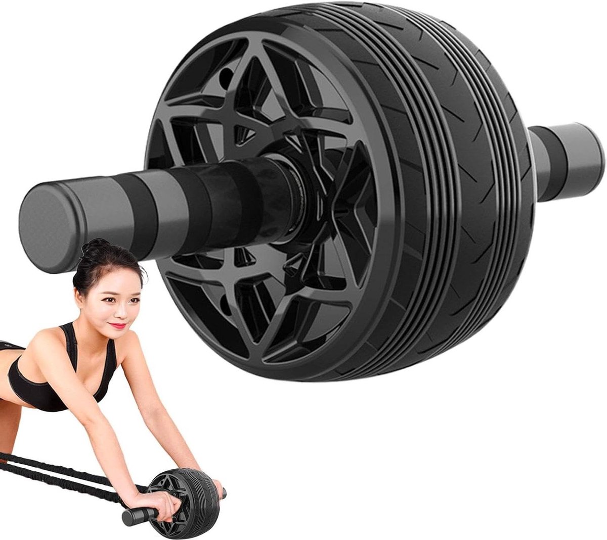 AB Wheel Roller - Buikspierwiel Fitnesswiel - Core Training - Automatische Terugslag - Dubbel Wiel - Zwart