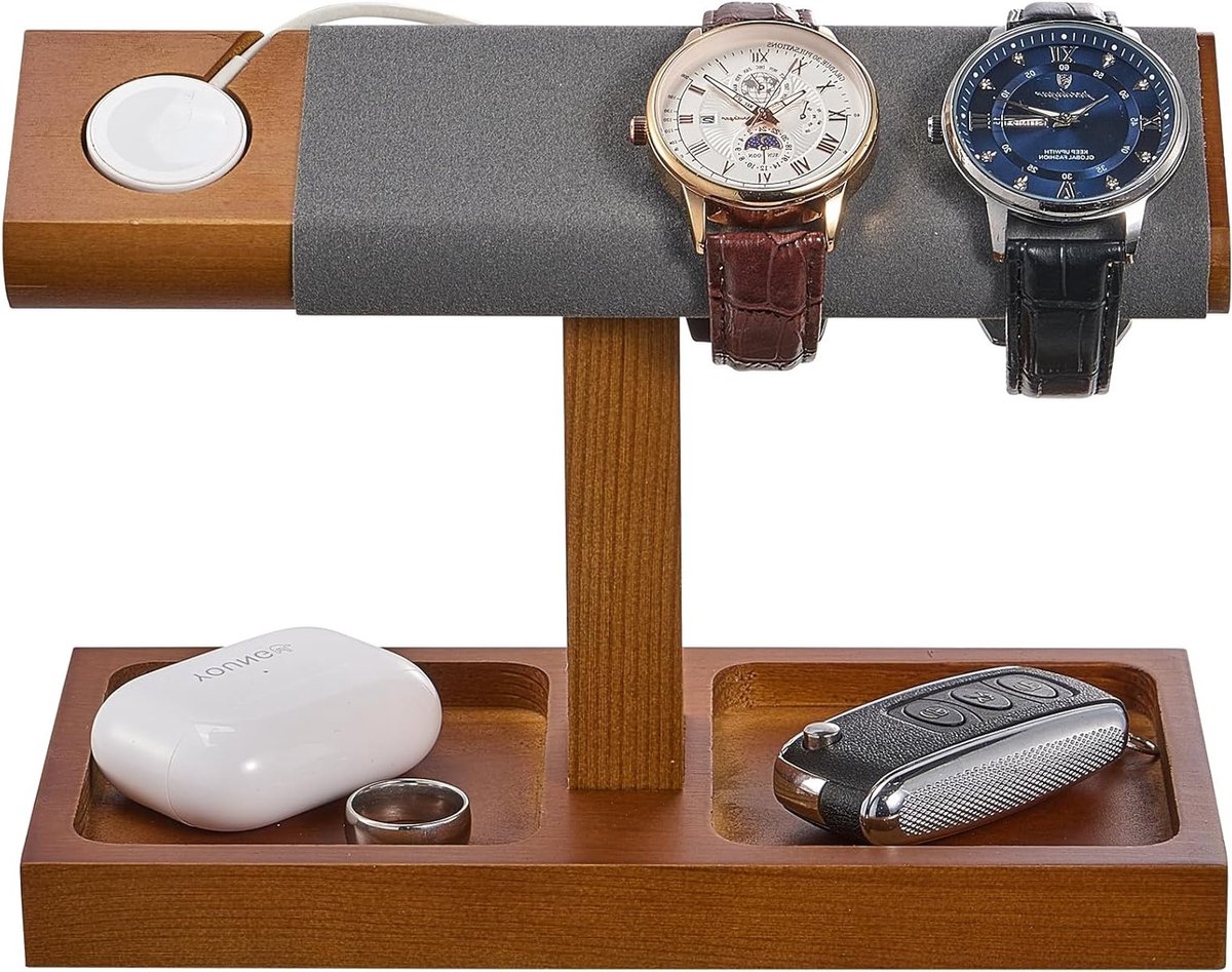 Houten horhouder voor meerdere horloges, T-bar display, stijlvolle watch stand, bruin en functioneel
