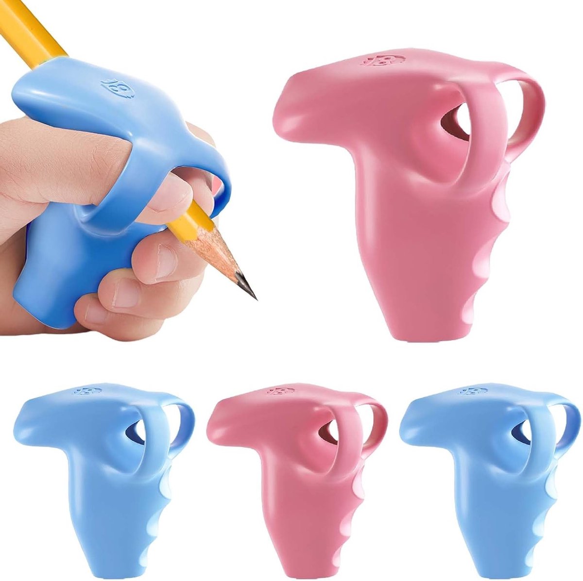 SnelShoppen - 4 Stuks Ergonomische Potloodgrepen, Schrijfhulpmiddelen, Penhouders, Handgrepen voor Kinderen en Volwassenen, Voedselveilig Silicoen, On