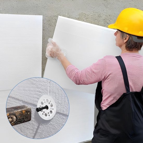 200 Stuks Plastic Platte Ringen 50mm - Polypropyleen Ringen voor Isolatie, Bevestiging en Ondersteuning van Schuimschijven — afbeelding 4