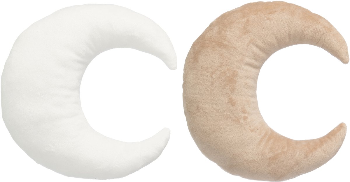 J-Line decoratie Maan - polyester - wit/beige - set van 2