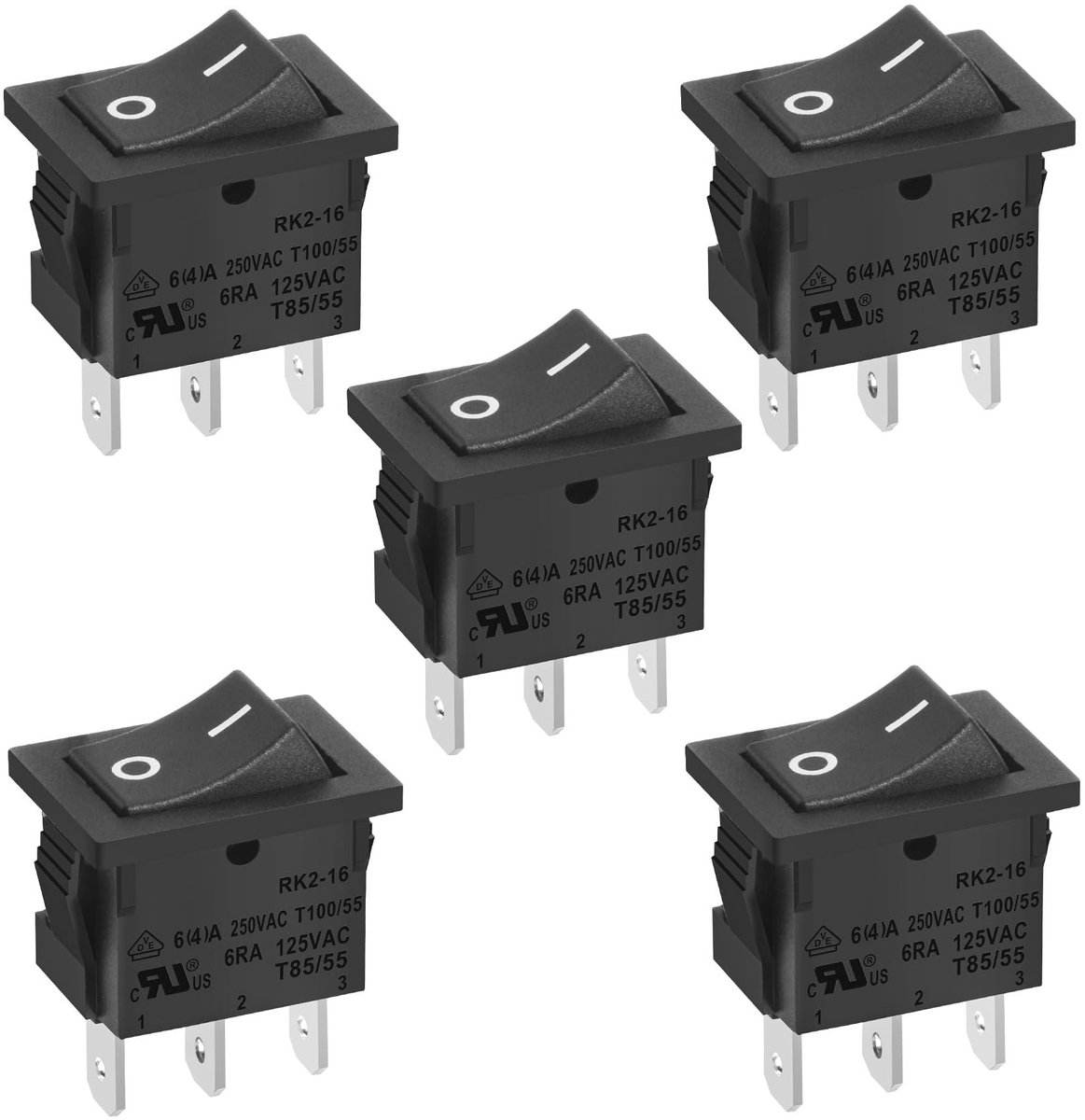 Dailygoody - Rocker Switch - ON-OFF Schakelaar - 6A 250V - Zwart - Toggle Switch - Ideaal voor Elektronische Toepassingen - 5 Stuks