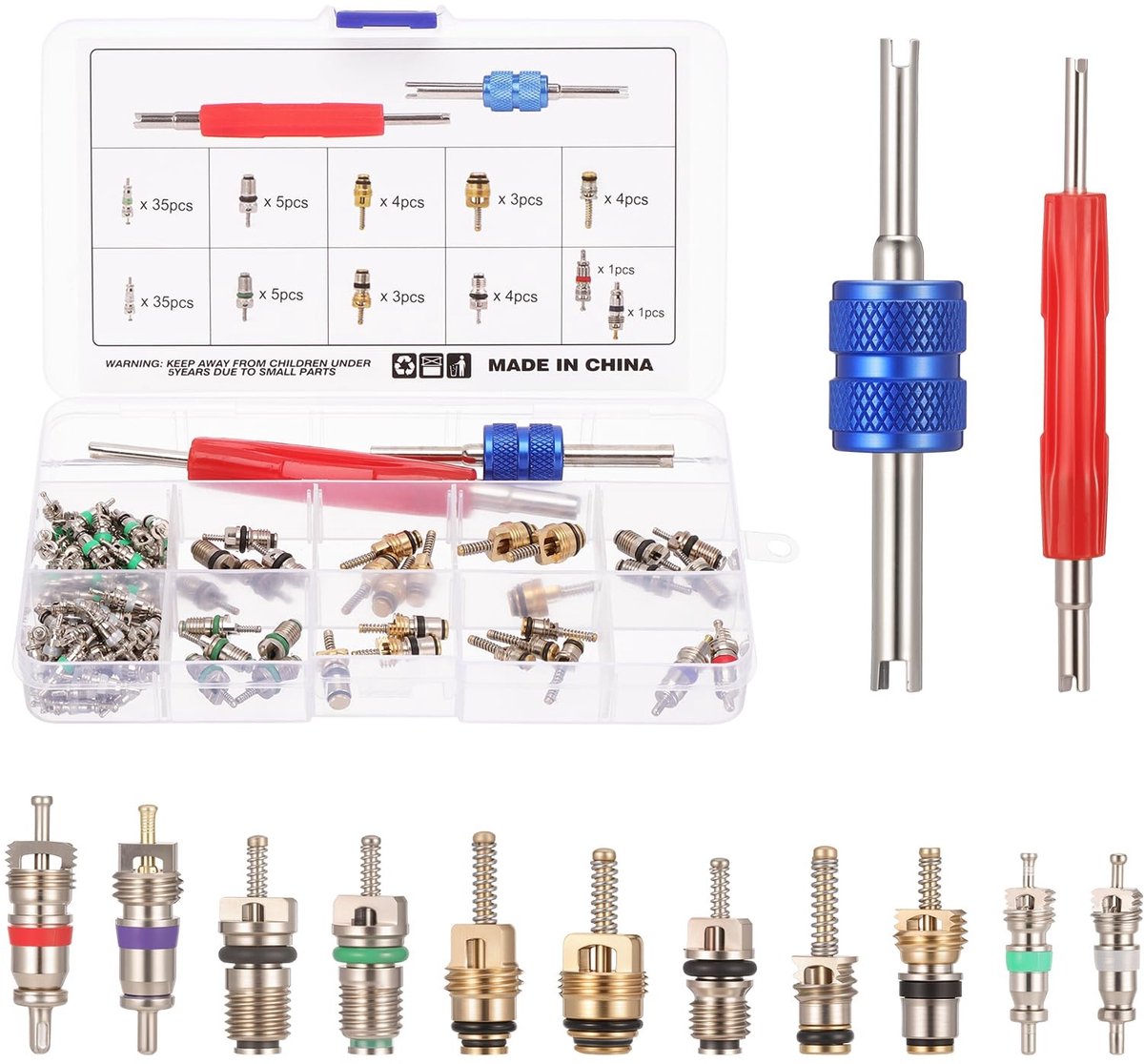 Dailygoody - A/C Valve Core - Automotive Accessoires - 102-delige Kit - Geschikt voor de meeste auto's - Inclusief verwijdertools - Perfect voor