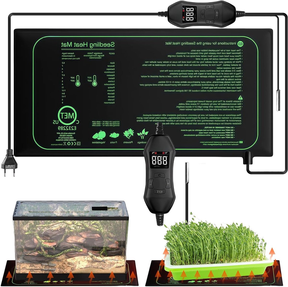 Verwarmingsmat voor Planten en Zaailingen, 25 x 50 cm, Met Thermostaat, Ideaal voor Kweek,
