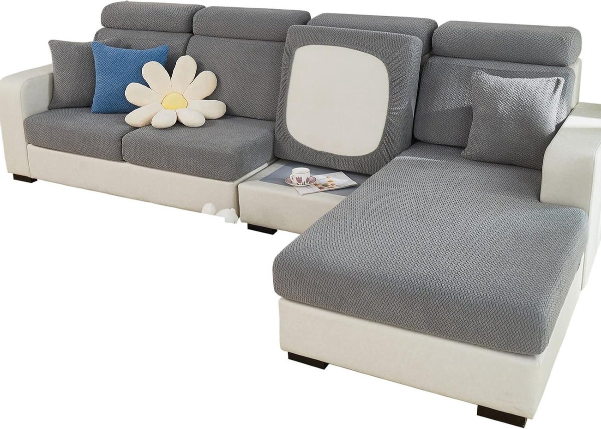L-vormige Sofa Zitkussenhoezen - Vervangende Hoezen voor Meubels, Bescherming en Stijl (Stoelhoes, Weefpatroon, Grijs)