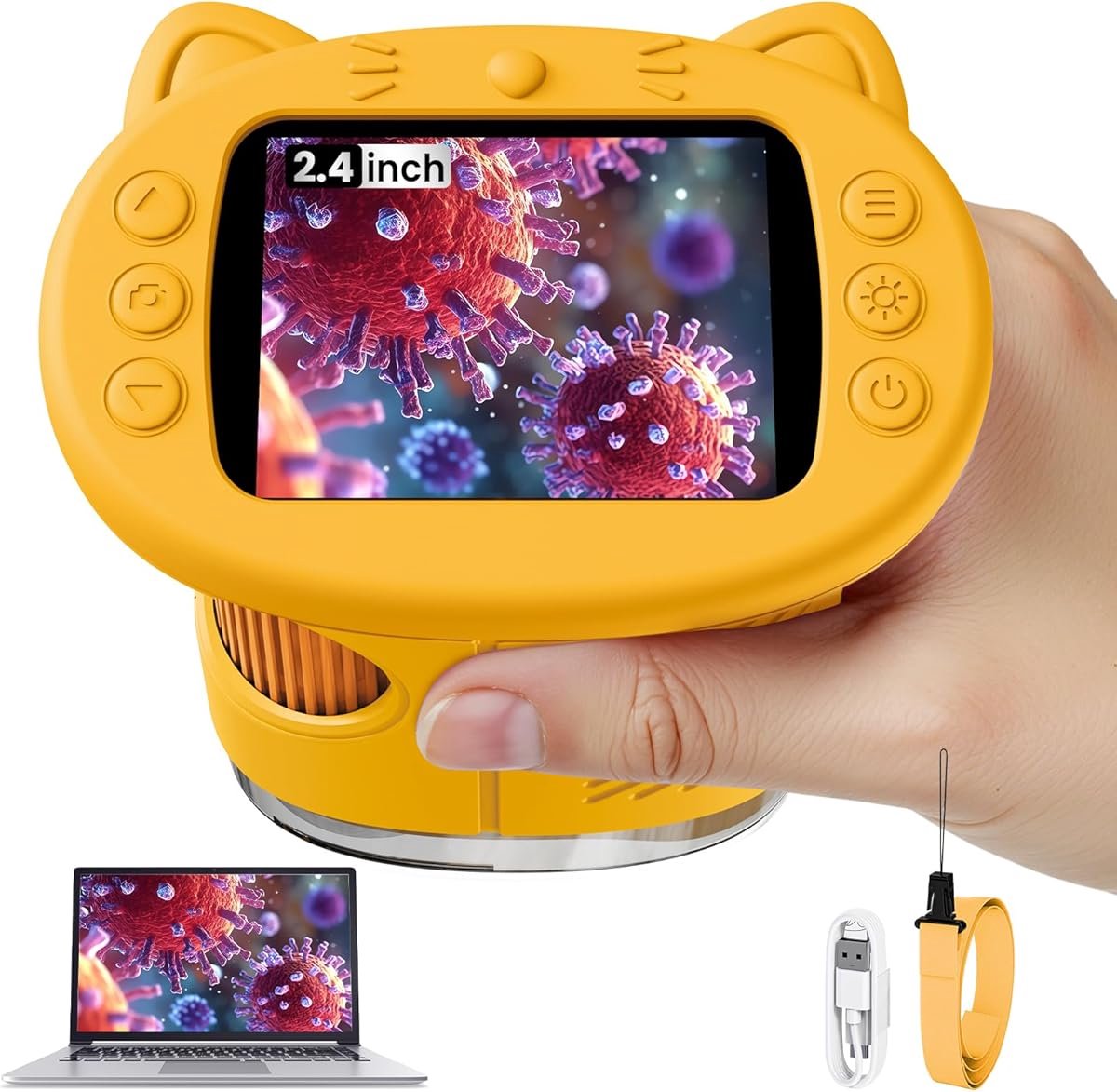 Versterker, 2,4 inch digitale versterker, 1000x vergroting, draagbare mini pocket versterker voor camera, geschikt voor jongens en meisjes, geel