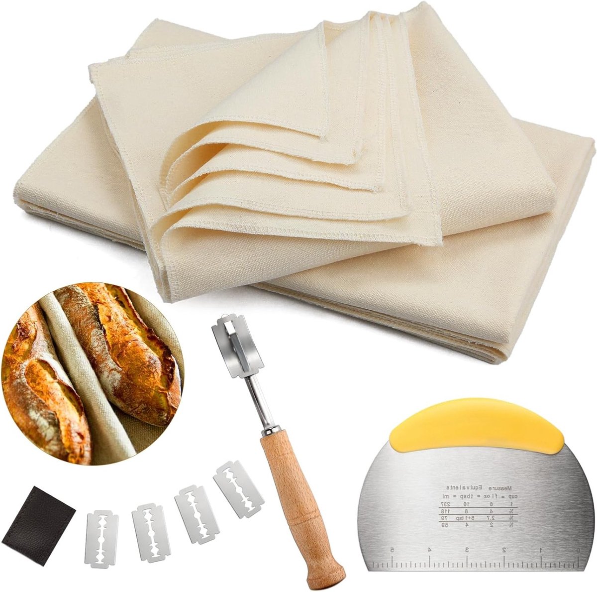 Complete Set voor Brood Bakken met Linnen Doek, Deegmat en Bakaccessoires voor Perfecte Broden
